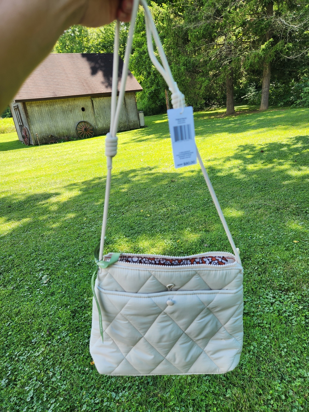 Vera Bradley Cream Quilted Crossbody Bag with Printed Trim